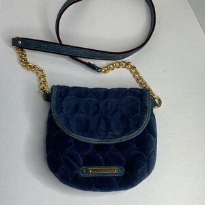 Vintage Juicy Couture navy velvet leather trim chain strap crossbody bag